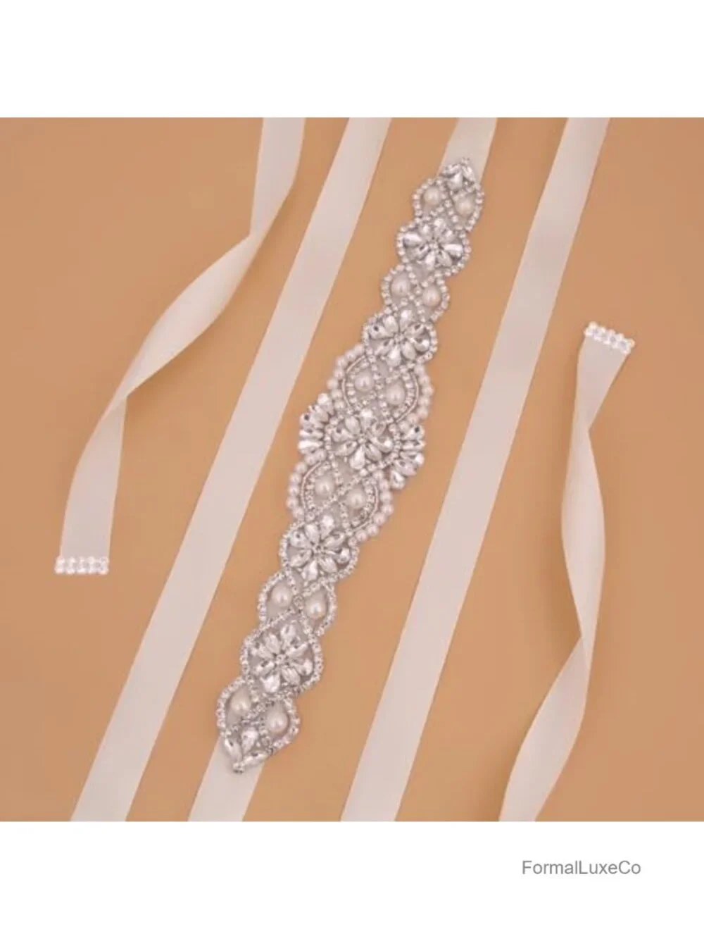 Handmade Beaded Pearl Crystal Sash Rhinestone Belt for Wedding Formal Evening